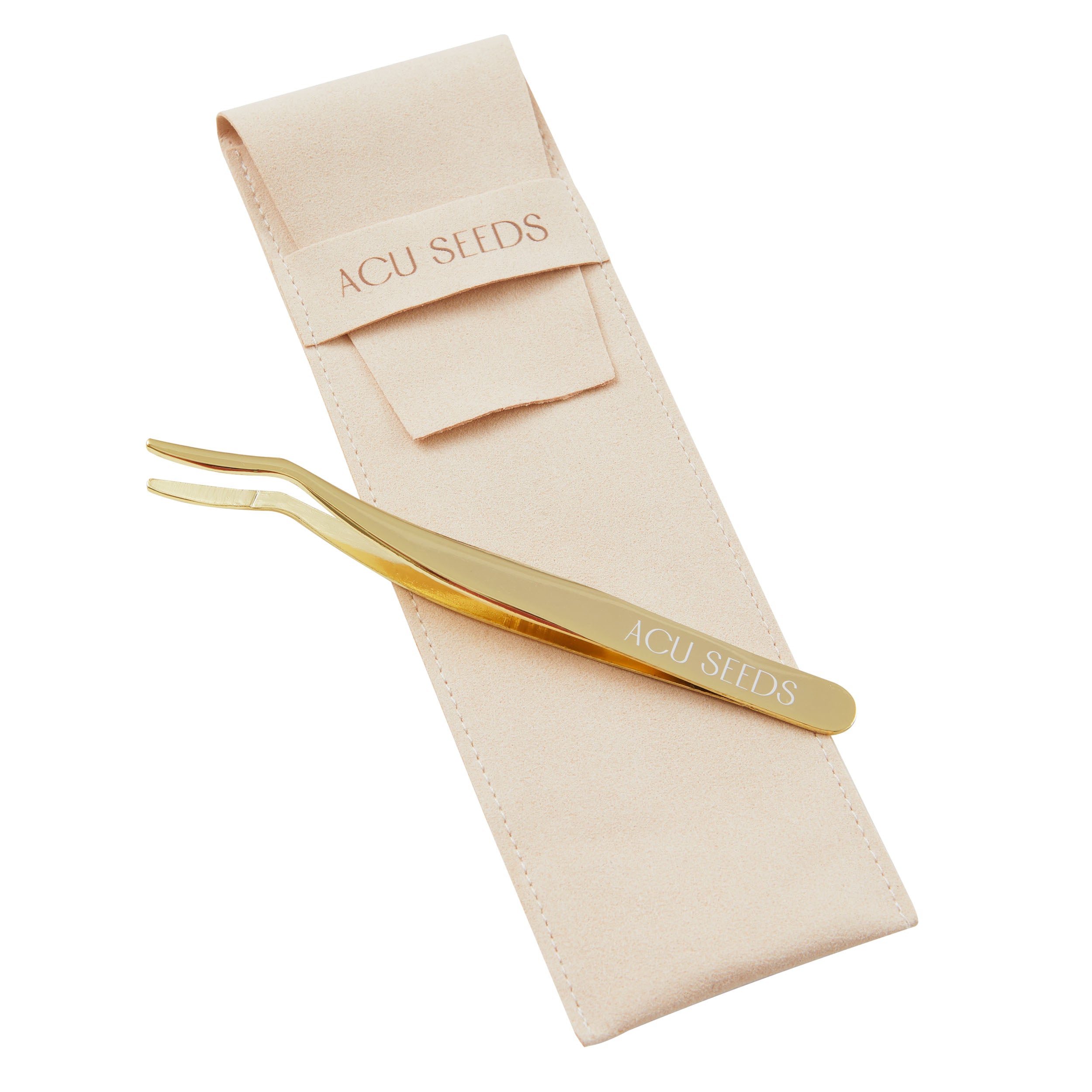 gold tweezers & cream pouch